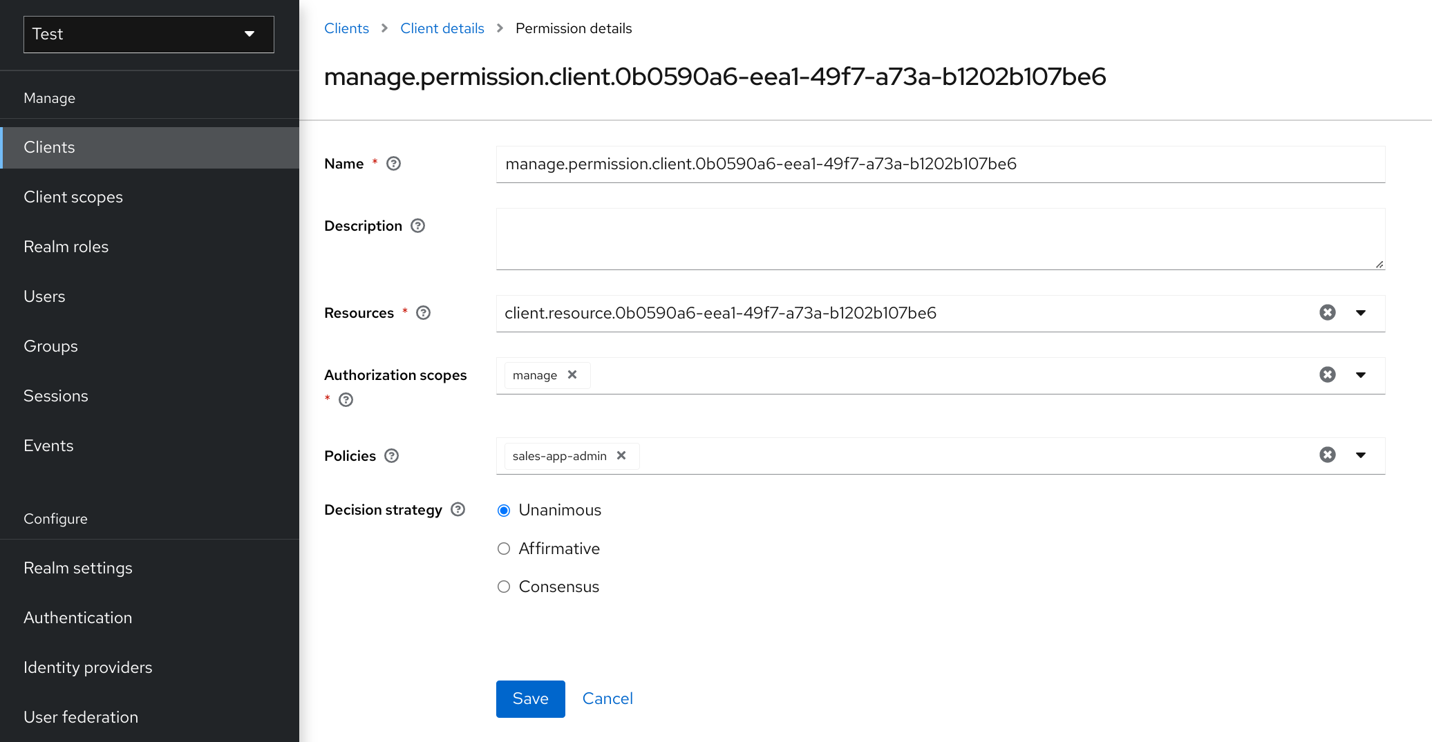 Fine grain client user policy